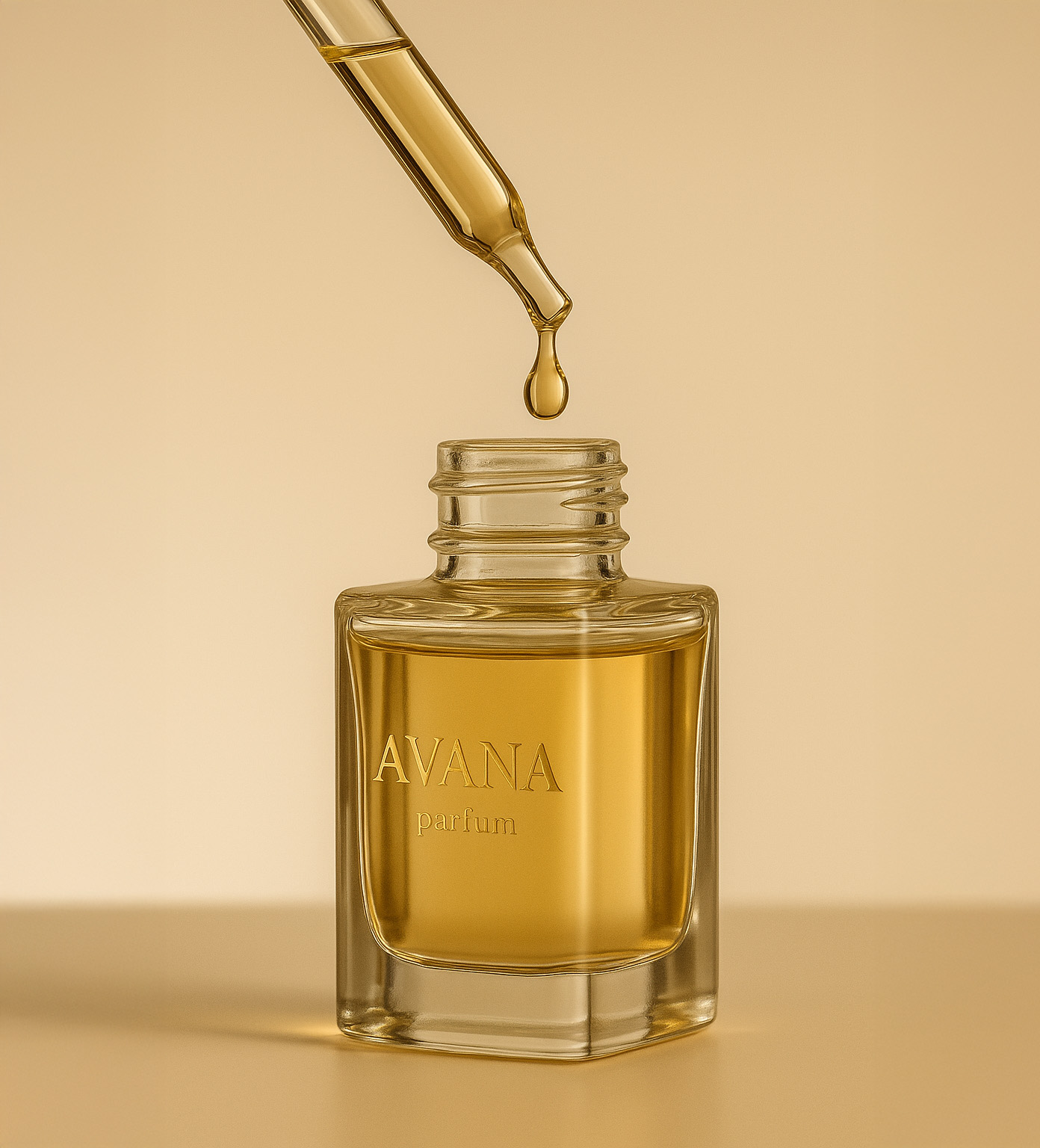 AVANA PARFUM luxury perfume bottle with golden liquid